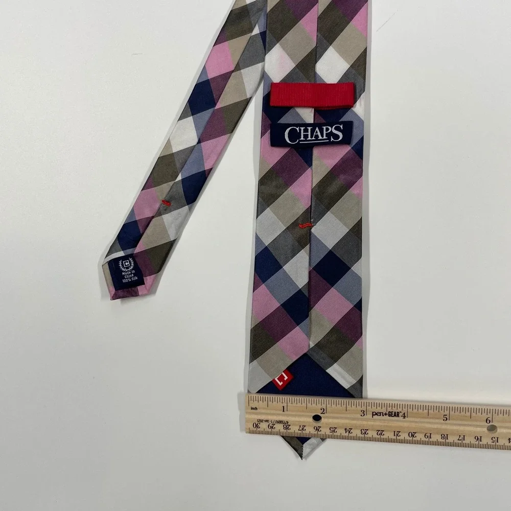 Chaps Multicolor Gingham Plaid Silk Necktie Mens One Size
